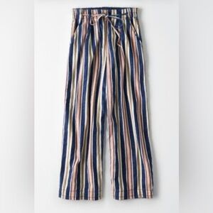 America eagle stripe flowy wide leg tie belt boho pull on pants size 2